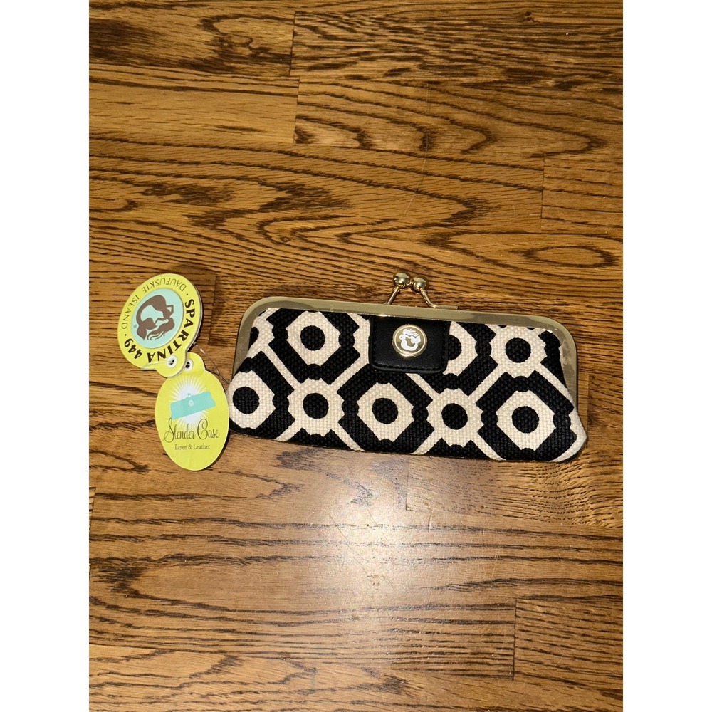 Spartina 449 Daufuskie Island Slender Case Black Cream Geometric Linen Leather